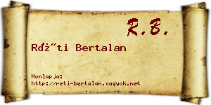 Réti Bertalan névjegykártya